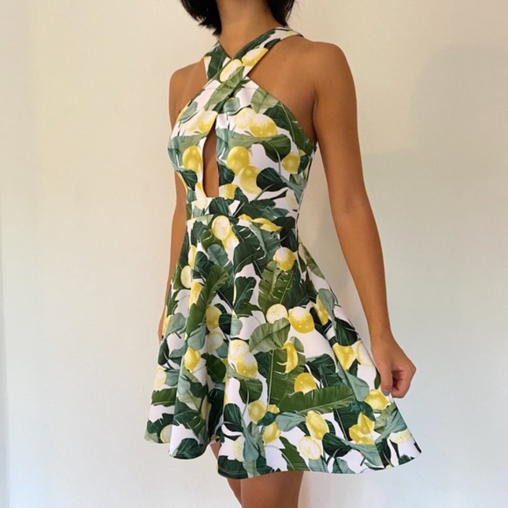 A&F Lemon Print Neoprene Wrap Dress